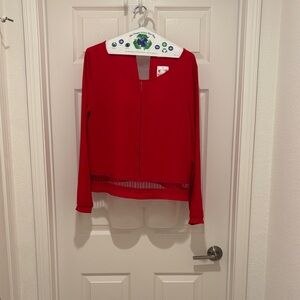 Lush Vibrant Red Blouse with Sheer Hem